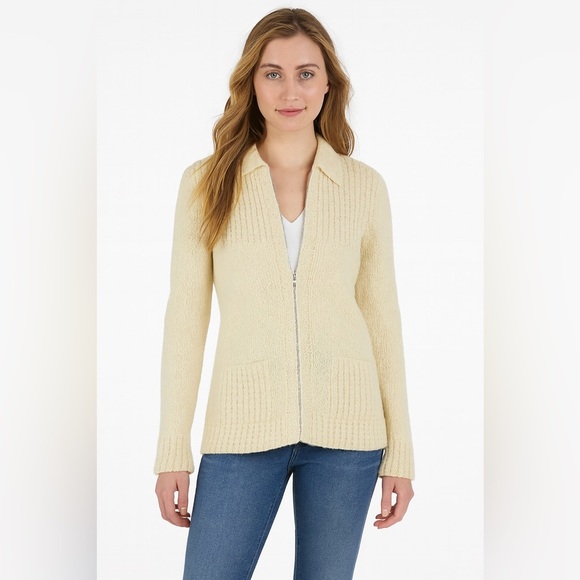 Irish Cottage Shop Cream Wool Cardigan Handloomed Aran Zip Up 100% Wool - Picture 1 of 12